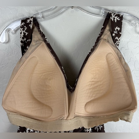 LANDS END Tankini Swim Top Brown & White Padded Bra 16W Belt Detail 1308 - Picture 4 of 6